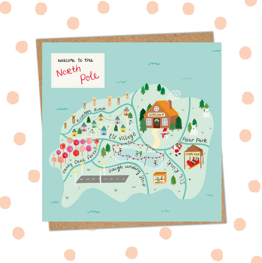 North Pole Map Christmas Card (Pack 6)