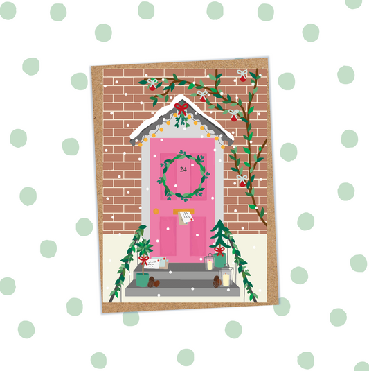 Pink Door Christmas Card (Pack 6)