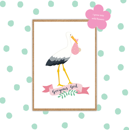 Baby Girl Stork Seed Card (Pack 6)