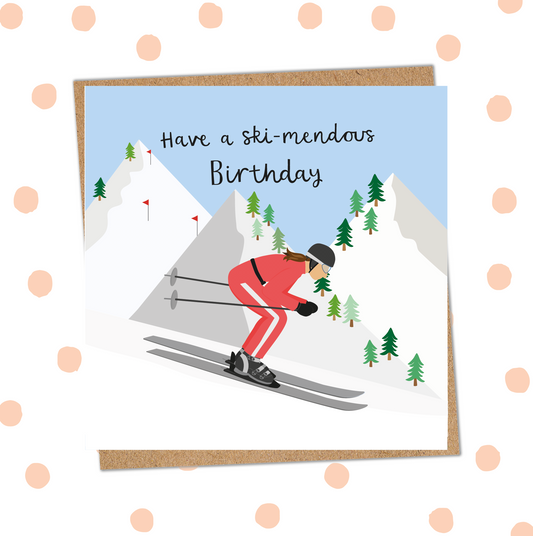 Ski-mendous Female Birthday Card (Pack 6)