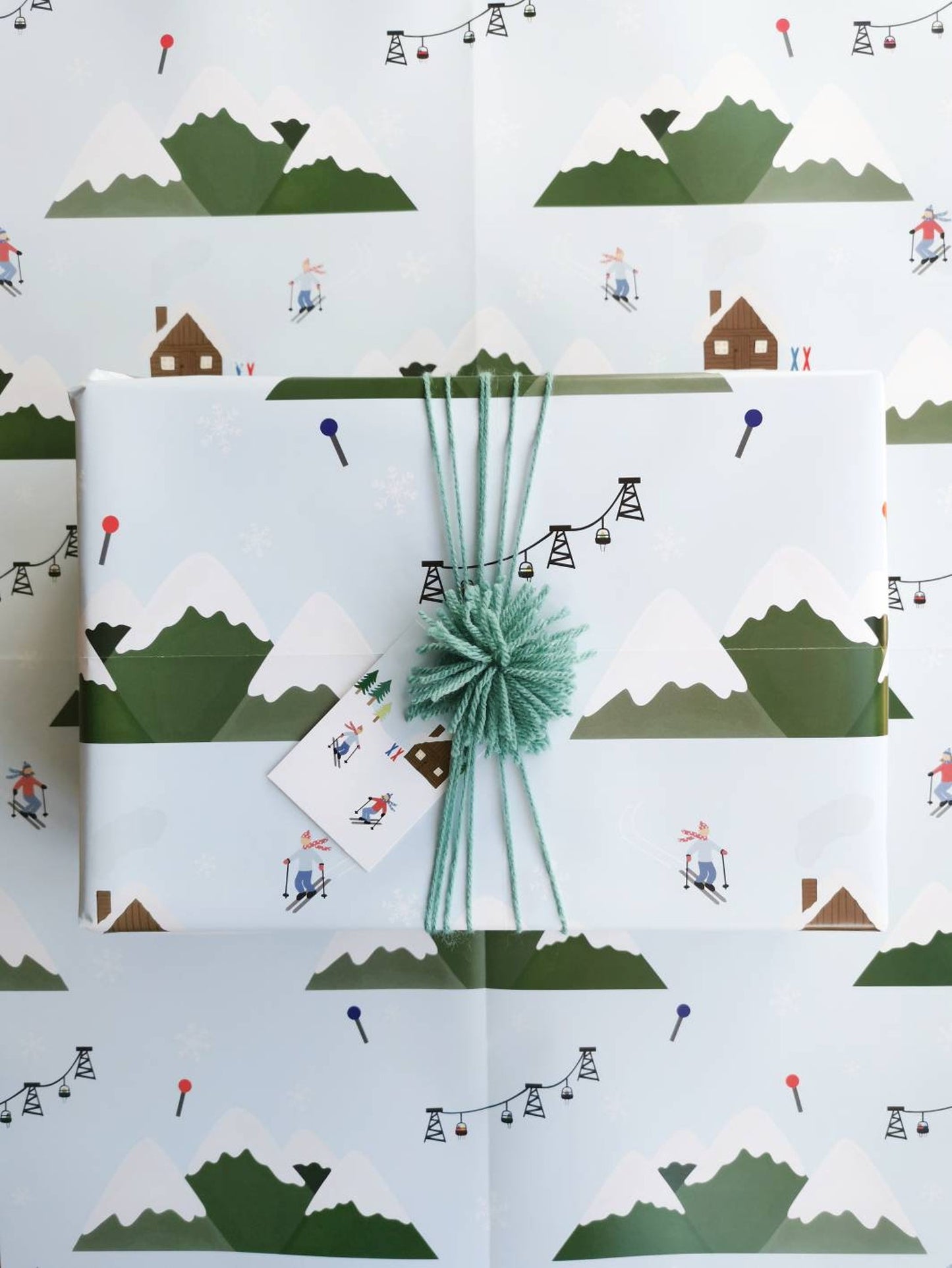 Skiing Wrapping Paper (2 Sheets and 2 Tags)